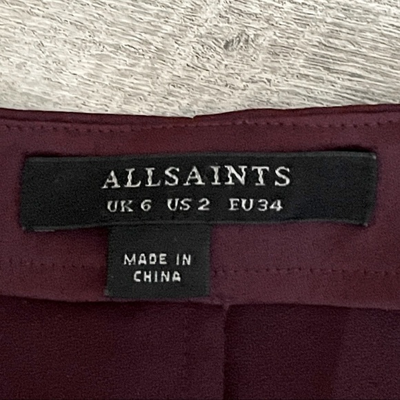 All Saints Cadia Midi Wrap Cold Shoulder Wine Burgundy Dress Size 2 - Picture 10 of 11